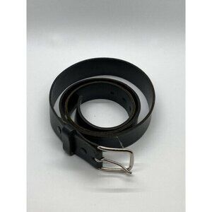 Men's Black Leather Belt Size 36 Gray Buckle USA Made PE1-404
